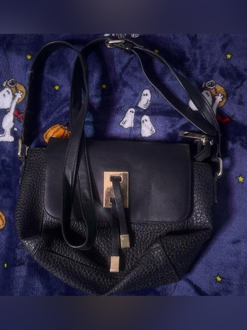 Black Leather Crossbody Bag with Gold Hardware